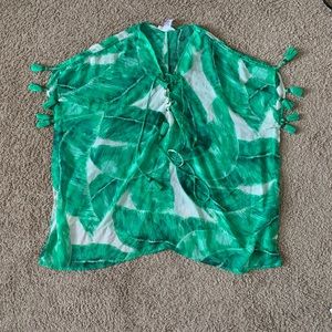 Olivaceous palm leaf print coverup